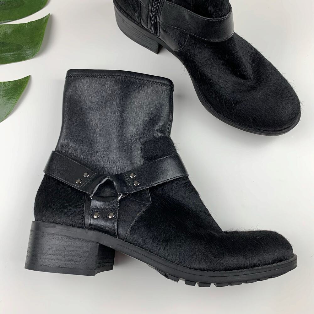 Lori Goldstein Wilda Moto Biker Boots Black Harness Ankle Zipper Women's 8.5
